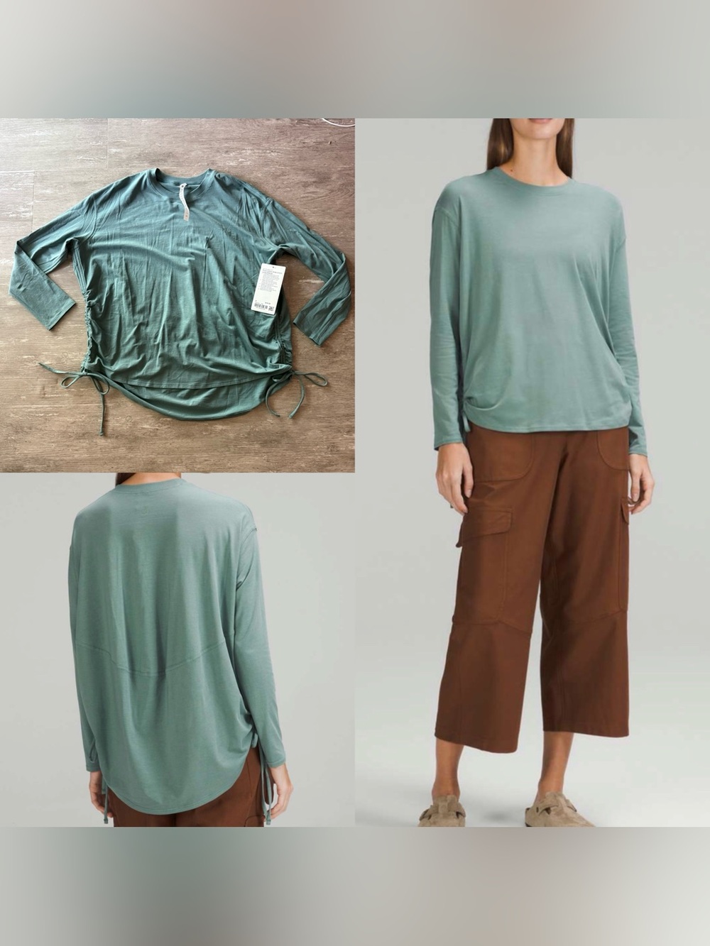 Lululemon Pima Cotton Side-Cinch Long Sleeve Shirt Tidewater Teal green NEW Sz 8